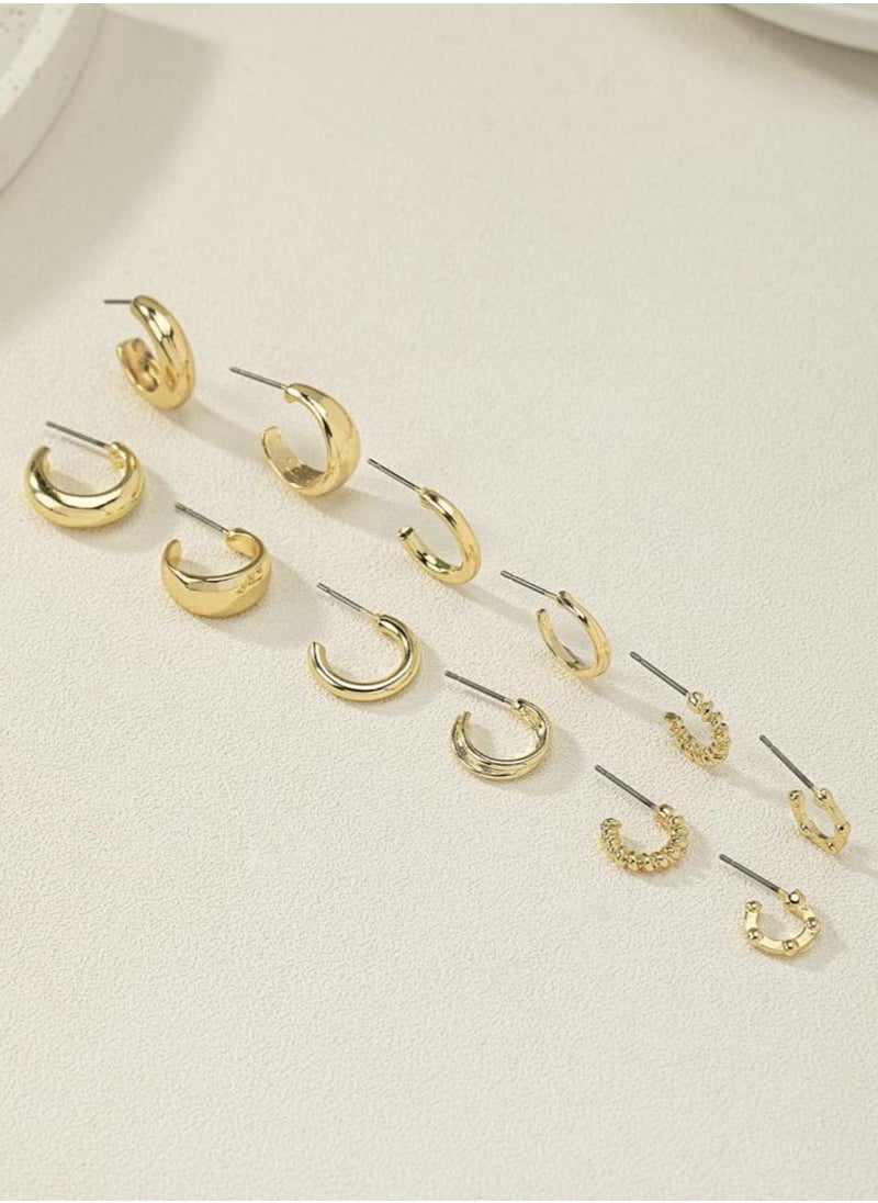 YUCCA Fashion Coil Hoop Earrings Zinc Alloy Spring Design for Women Daily Decoration 6 Pairs/Set  - Image 4