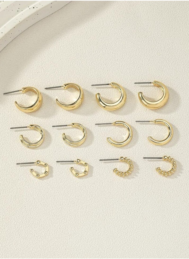YUCCA Fashion Coil Hoop Earrings Zinc Alloy Spring Design for Women Daily Decoration 6 Pairs/Set  - Image 5