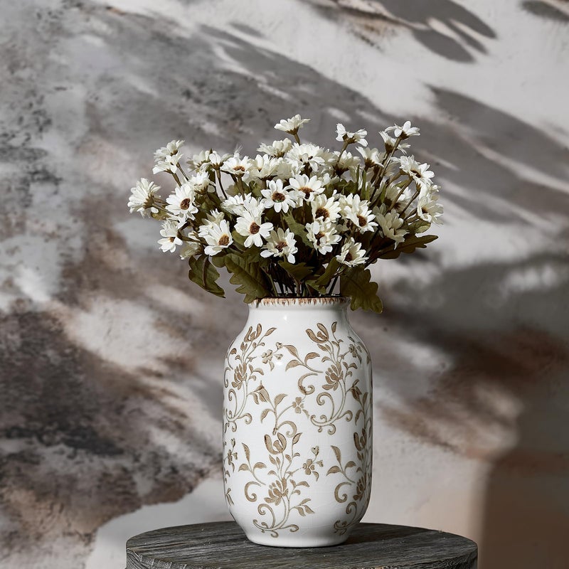 SIDUCAL Ceramic Vintage Vase, 8.78 Inch Chinoiserie Floral Vase, Retro Ice Cracked Rustic Farmhouse Vases for Home Decor, Living Room, Bookshelf, Office, Tuscan Decor, Brown Floral Pattern - Image 1