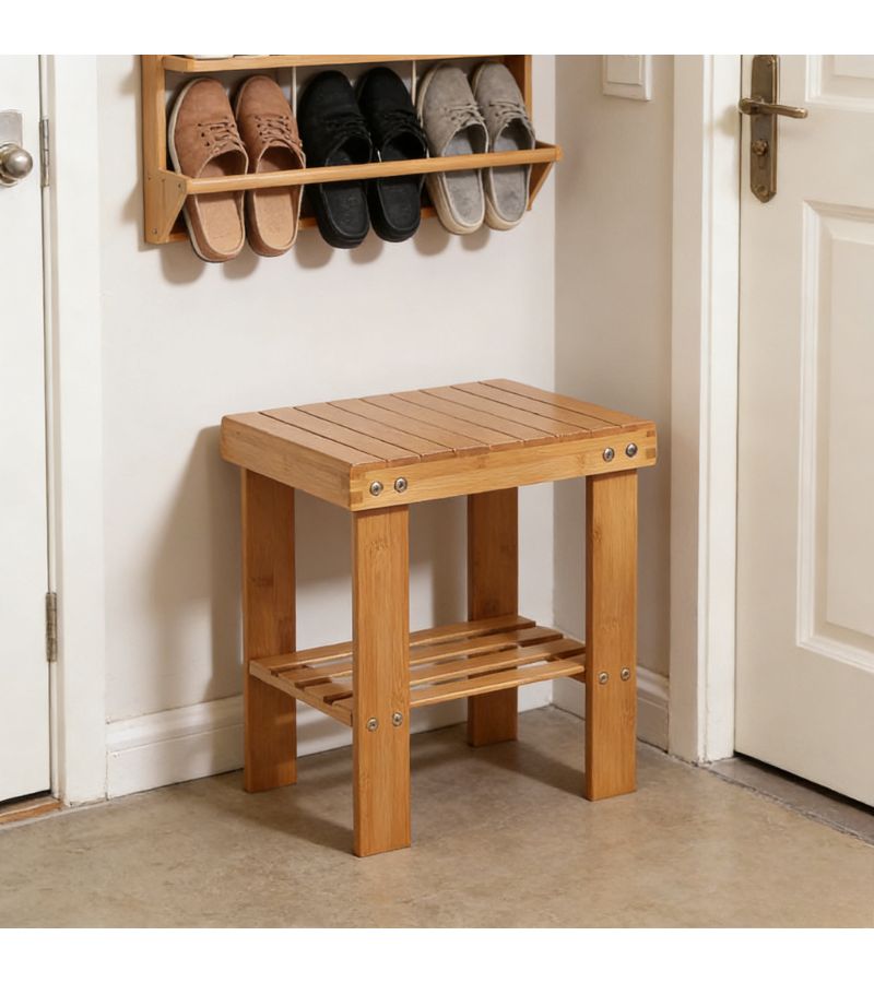 Tall Version Solid Wood Entryway Stool with Double Layer Shoe Storage - Image 5