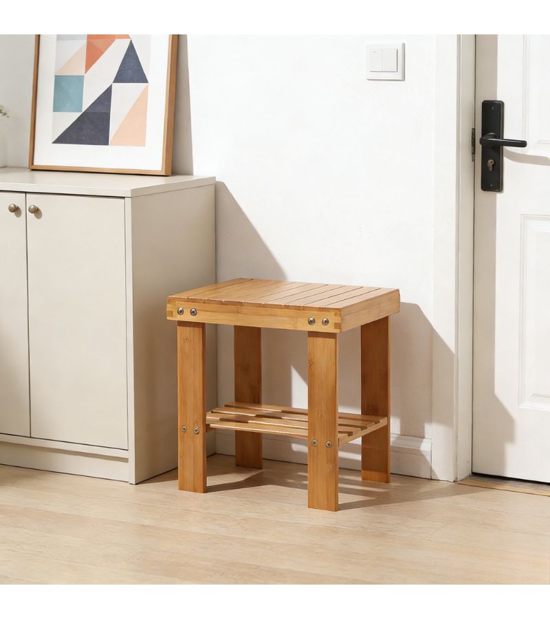 Tall Version Solid Wood Entryway Stool with Double Layer Shoe Storage - Image 4