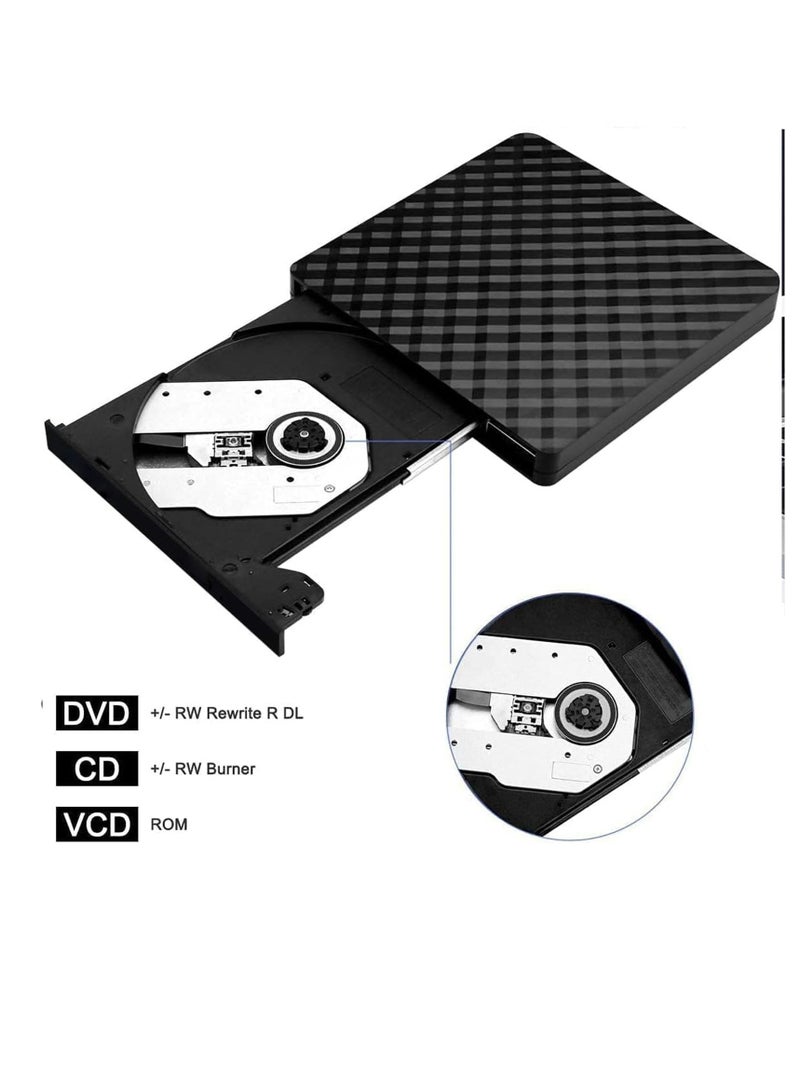 Excefore External DVD Drive, USB 3.0 CD/DVD +/-RW Drive Portable CD DVD Player Burner Reader Writer, Slim Optical CD ROM Drive for Laptop Desktop PC Windows 10/8/7/XP/Linux/Vista(Black)  - Image 2