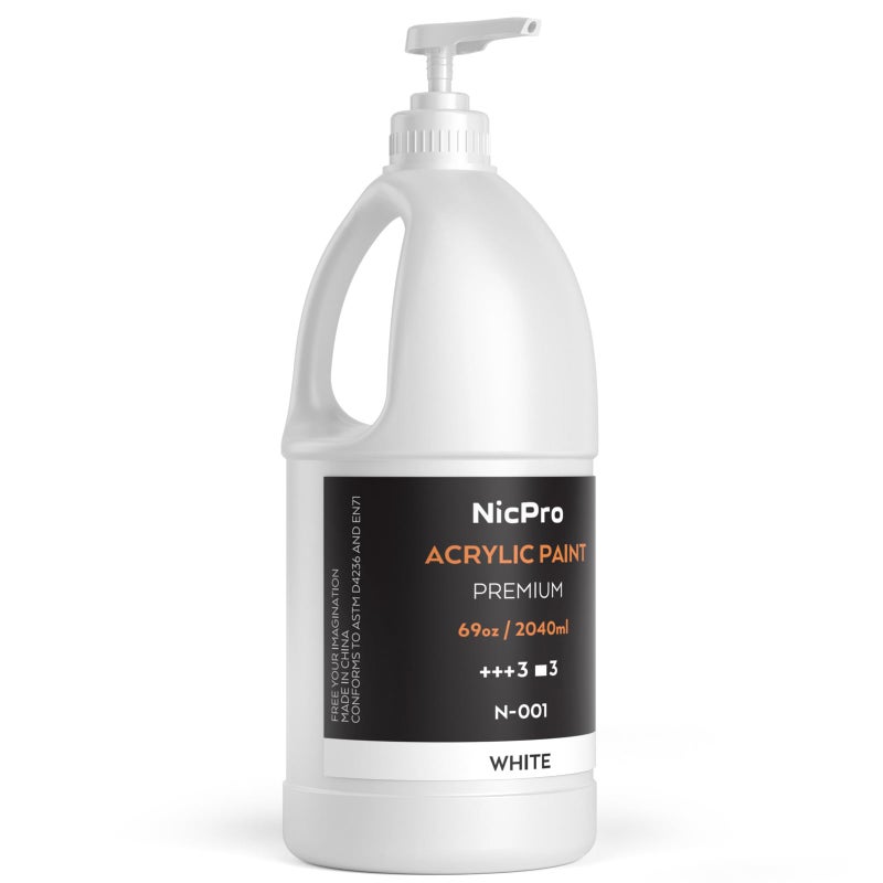 Nicpro White Large Acrylic Paint Set (69 oz, 2040 ml) Rich Art Painting Supplies Non Toxic for Multi Surface, Canvas, Wood, Leather, Fabric Stone Craft, for Beginner & Artist with Pump - Image 1