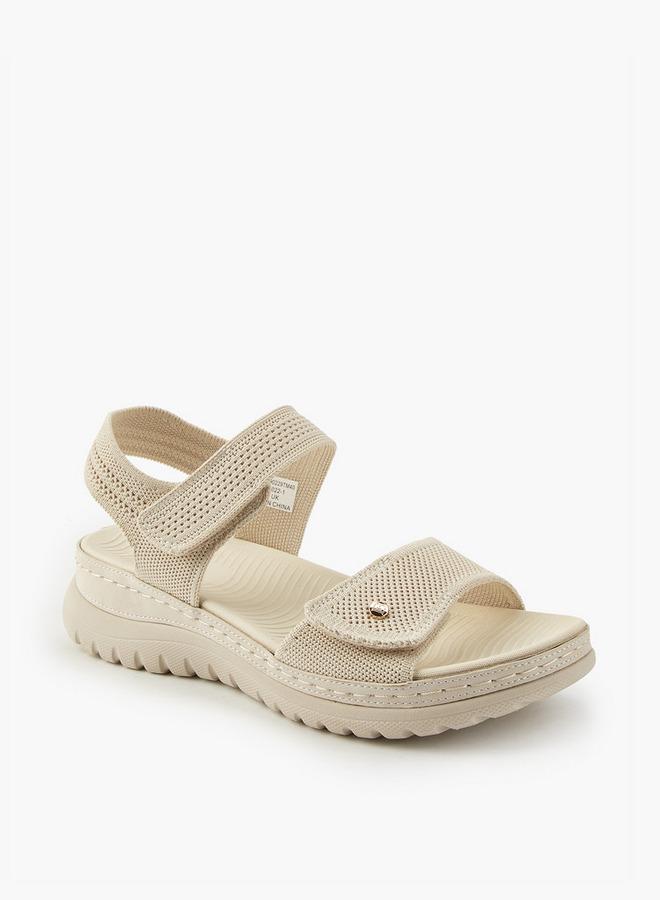 Flora Bella By Shoexpress Textured Open Toe Sandals with Hook and Loop Closure - Image 3