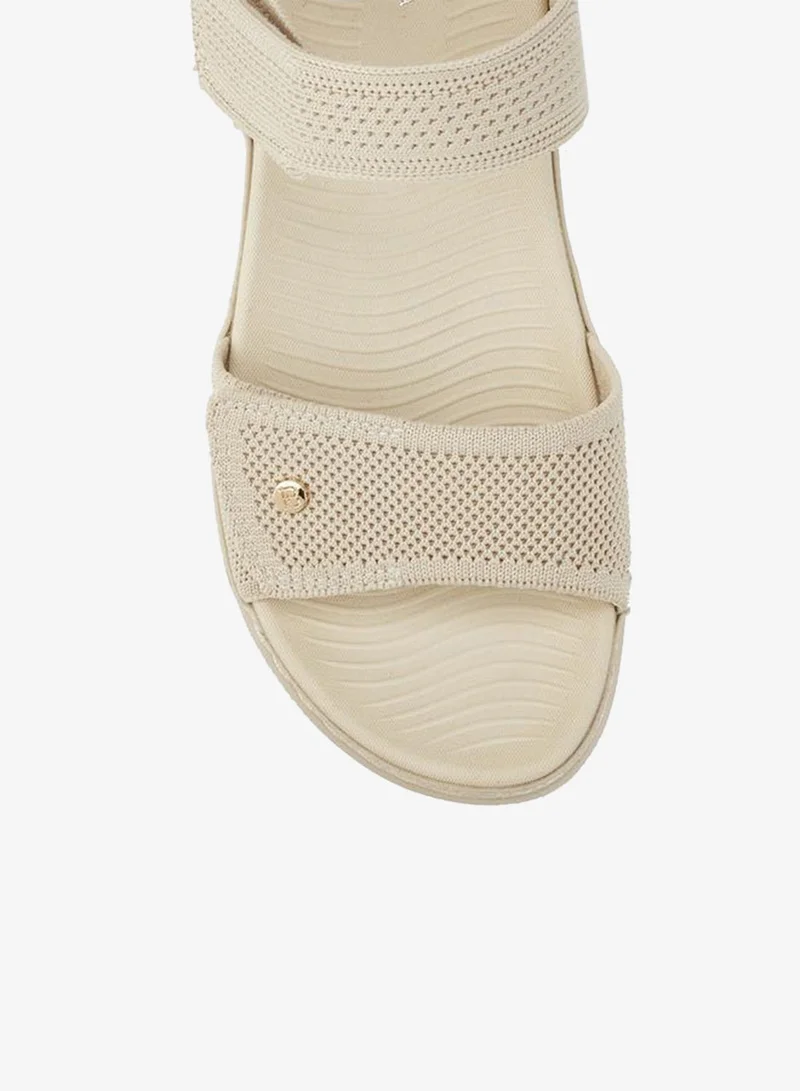 Flora Bella By Shoexpress CREAM Textured Open Toe Sandals with Hook and Loop Closure for Women | Best Price UAE