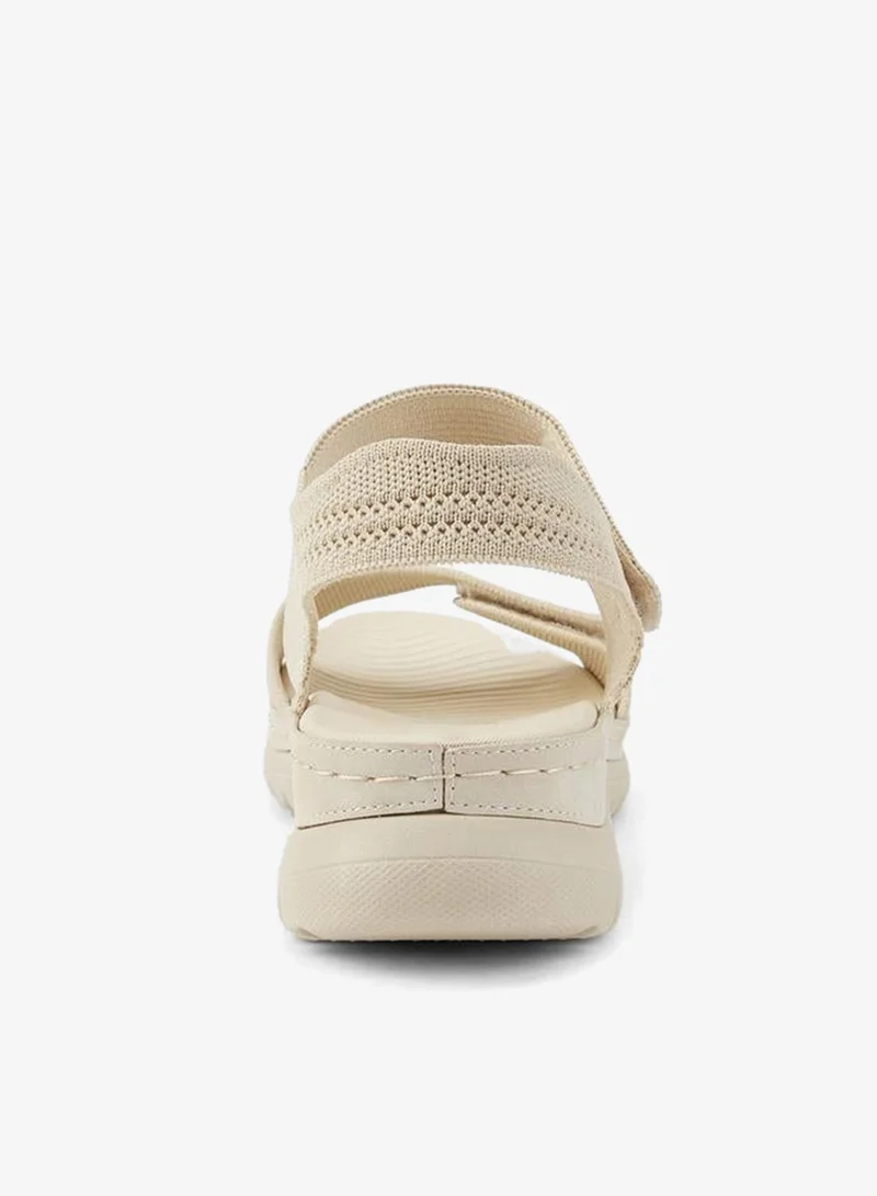 Flora Bella By Shoexpress CREAM Textured Open Toe Sandals with Hook and Loop Closure for Women | Best Price UAE