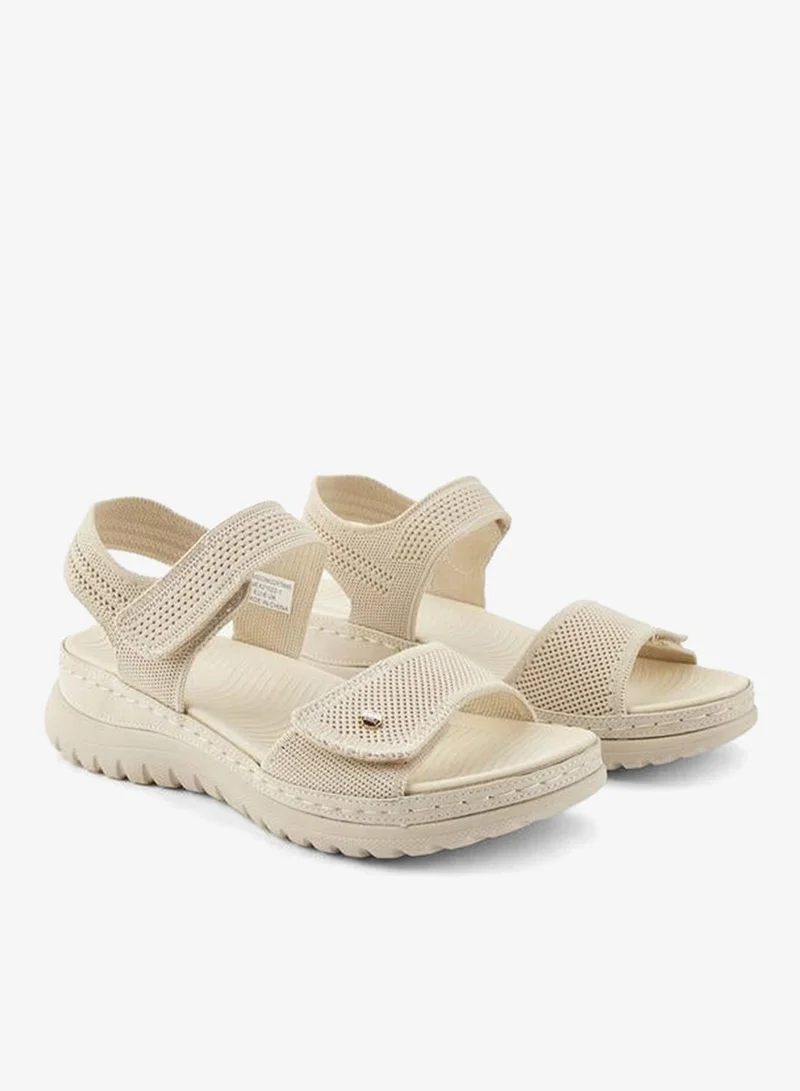 Textured Open Toe Sandals with Hook and Loop Closure