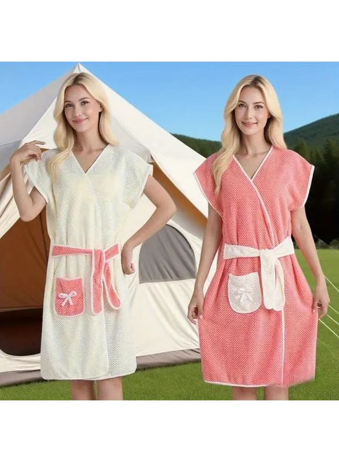 Green Soft Quick Dry Bath Towel Highly Absorbent With Ties For Home Travel RV - Image 3