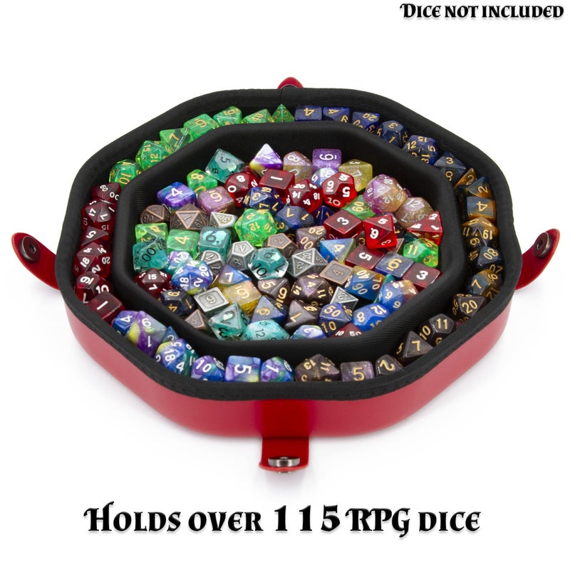 CASEMATIX Dice Tray and Dice Storage Case for Up to 115 RPG Dice - Dice Tray for Rolling with Magnetic Snaps, Embossed Skull Design and Non-Scratch Interior for Random Rolls Dice Protection - Image 4