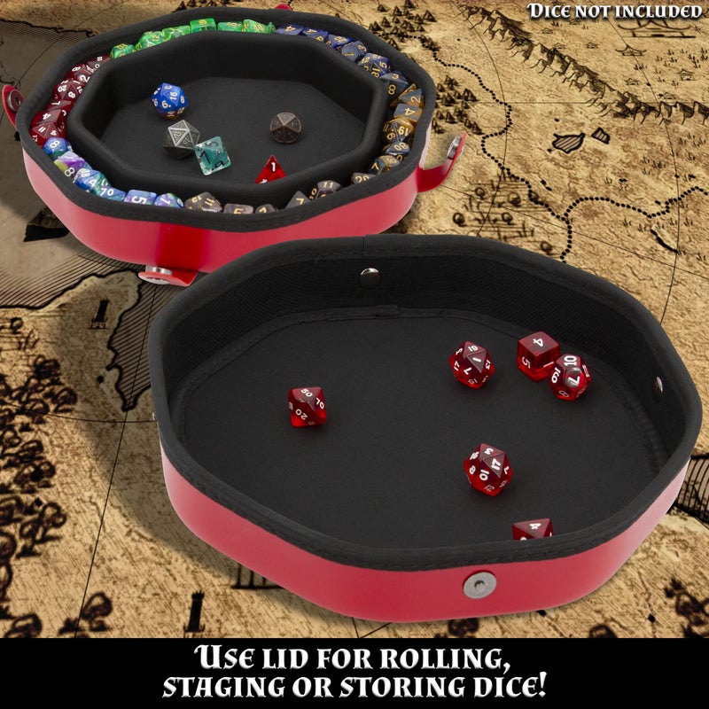 CASEMATIX Dice Tray and Dice Storage Case for Up to 115 RPG Dice - Dice Tray for Rolling with Magnetic Snaps, Embossed Skull Design and Non-Scratch Interior for Random Rolls Dice Protection - Image 3