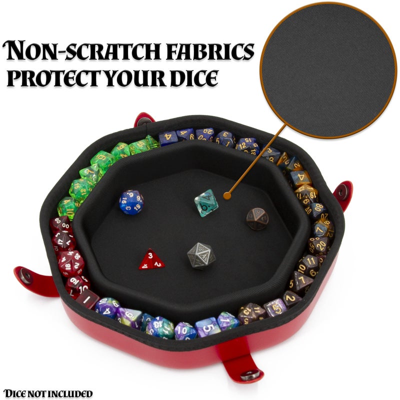 CASEMATIX Dice Tray and Dice Storage Case for Up to 115 RPG Dice - Dice Tray for Rolling with Magnetic Snaps, Embossed Skull Design and Non-Scratch Interior for Random Rolls Dice Protection - Image 5