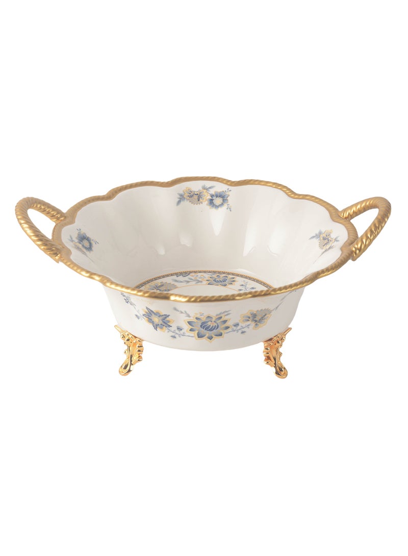 Life Smile LIFE SMILE Serving Bowl With Gold Stand  - Bone China Fruit Basket For Fruit ,Snack Nuts ,Cake ,Dessert Storage - Image 1