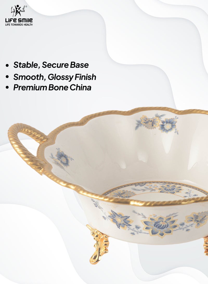 Life Smile LIFE SMILE Serving Bowl With Gold Stand  - Bone China Fruit Basket For Fruit ,Snack Nuts ,Cake ,Dessert Storage - Image 4