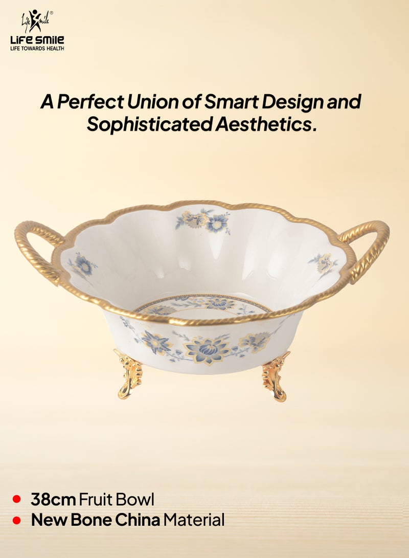 Life Smile LIFE SMILE Serving Bowl With Gold Stand  - Bone China Fruit Basket For Fruit ,Snack Nuts ,Cake ,Dessert Storage - Image 2