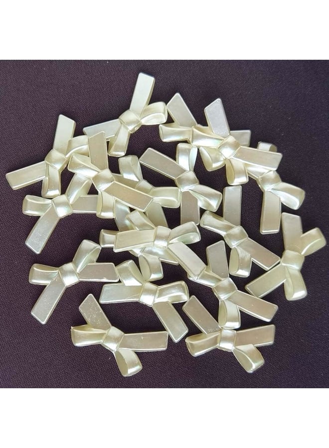 Acrylic Bow Beads DIY Beading Hairband Bracelets Necklace Clothes Dress Craft Jewelry Making Charm Embelishment (Beige, 34x22mm)  - Image 3