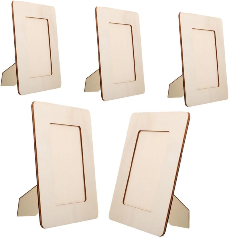 5pcs Unfinished Wood Photo Frames Blank Craft Wooden Frames for DIY Projects Medium and Small Sizes Standing Desk Display for Home Decor - Image 1