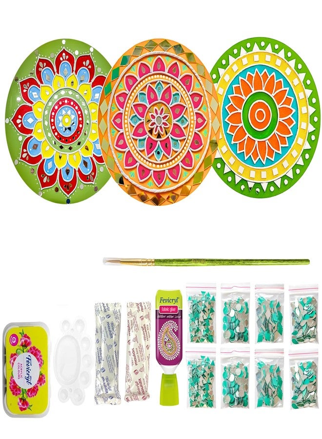 Decordial lippan Art Materials DIY kit with 3 premarked Mandala MDF Board Decorative Mirrors Colours Art kit for Kids Adults Wall Decoration for Home Decor - Image 1