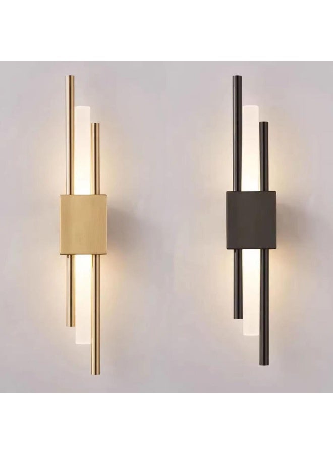 المفتاحة مصباح حائط LED عصري | مصباح حائط داخلي بتصميم أنبوبي عمودي | إضاءة لغرف النوم، والمعيشة، والممرات، والحمامات | ديكور حائط عصري باللونين الأسود والذهبي - Image 1