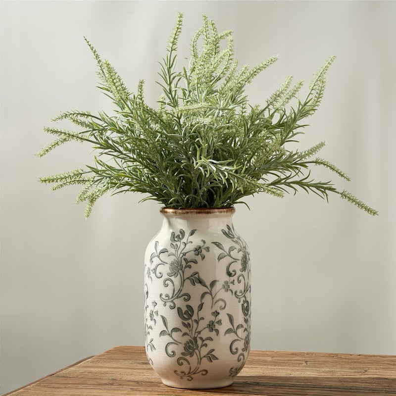 SIDUCAL Ceramic Vintage Vase, 8.78 Inch Chinoiserie Floral Vase, Retro Ice Cracked Rustic Farmhouse Vases for Home Decor, Living Room, Bookshelf, Office, Tuscan Decor, Gray Floral Pattern - Image 1