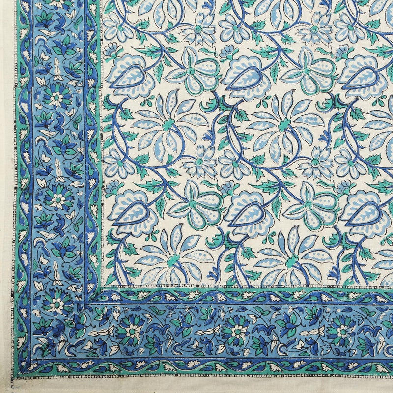 India Arts Hand Block Print Tablecloth 72x72 Square, 100% Cotton Blue Green Floral Table Cloth for Kitchen Dining Linen, Weddings, Holiday Party, Restaurant, Spring/Summer/Fall Home Decor - Image 4