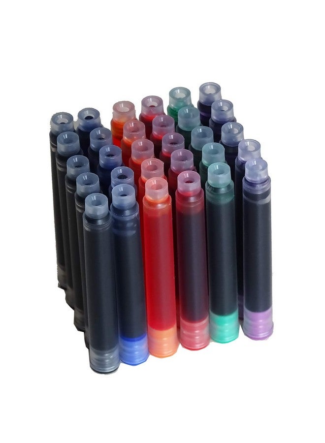 Lanxivi 30 Pcs Jinhao Fountain Pen Ink Cartridges Refill 6 Colors Set（ Black, Blue, Apple Green, Purple, Red And Orange) International Standard Size 2.6Mm Bore Diameter - Image 1