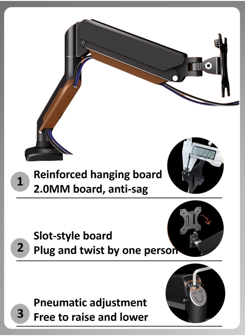 YooA - 17" to 35" Single Monitor Arm Desk Mount | Gas Spring Monitor Single Arm Stand, Full Motion Articulating Height Adjustable,Fits 17" to 35" Inch LCD LED Screens Computer Monitor, Fits 21 22 23 24 27 29 30 32 Inch etc, VESA 75x75/100x100mm, Clamp and Grommet Base,With detailed instruction manual(Holds up to 2-10KG) - Image 1