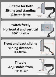 YooA 17" to 35" Single Monitor Arm Desk Mount | Gas Spring Monitor Single Arm Stand, Full Motion Articulating Height Adjustable,Fits 17" to 35" Inch LCD LED Screens Computer Monitor, Fits 21 22 23 24 27 29 30 32 Inch etc, VESA 75x75/100x100mm, Clamp and Grommet Base,With detailed instruction manual(Holds up to 2-10KG)  - Image 4