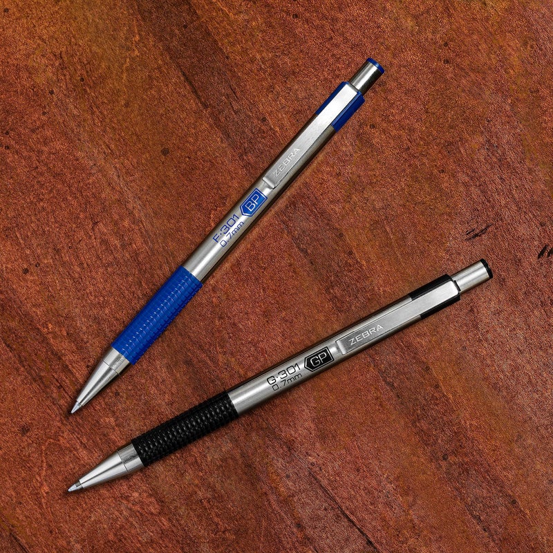 Zebra Pen F-301 Ballpoint Blue Ink Fine Point 0.7mm Pen, Easy-Glide Ink, Stainless Steel Retractable, Non-Slip Grip, Professional Design, Ideal for Office, Journal and Planner Use, 2-Pack (27122) - Image 3