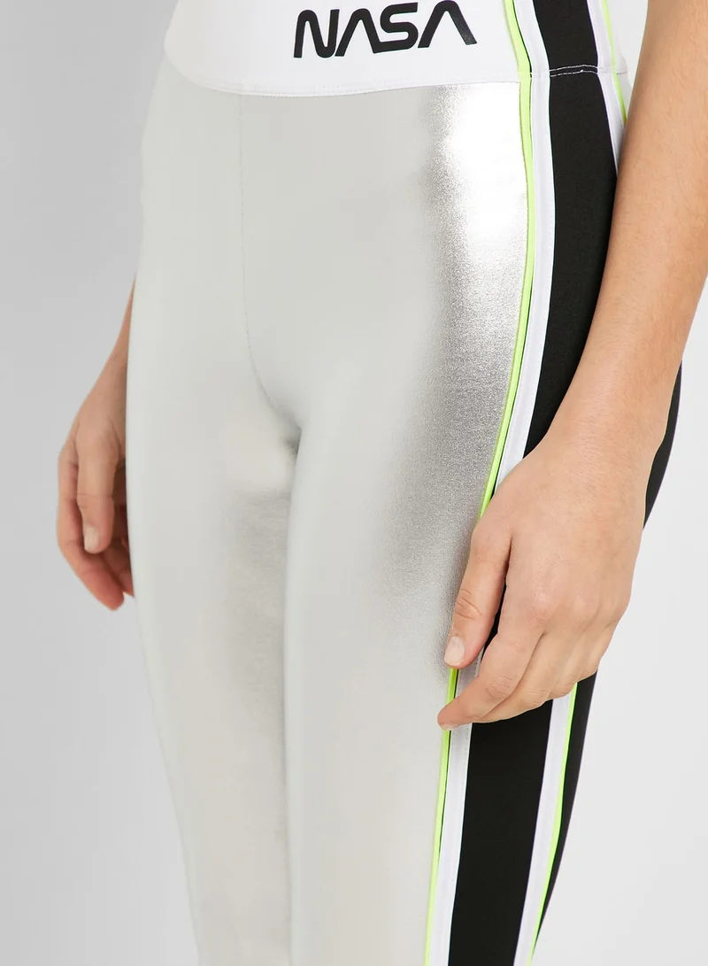 FOREVER 21 Side Striped Metallic Leggings