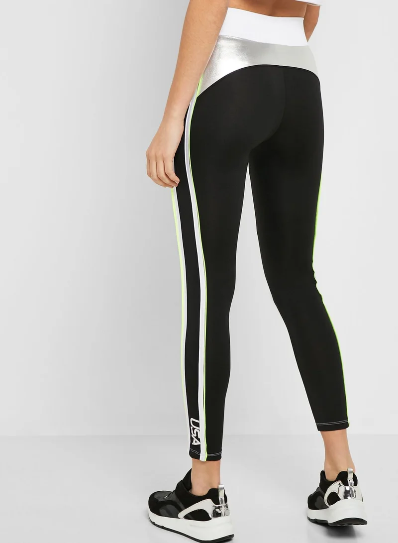 FOREVER 21 Side Striped Metallic Leggings