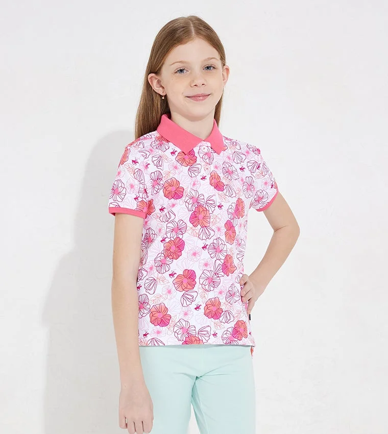 Floral Print Short Sleeves Polo T-Shirt