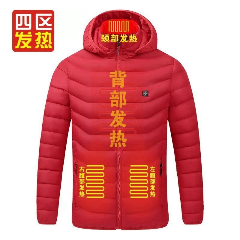 Generic Cross-border winter outdoor camping heating suit USB electric heating warm coat intelligent constant temperature graphene four-zone cotton-padded jacket Red