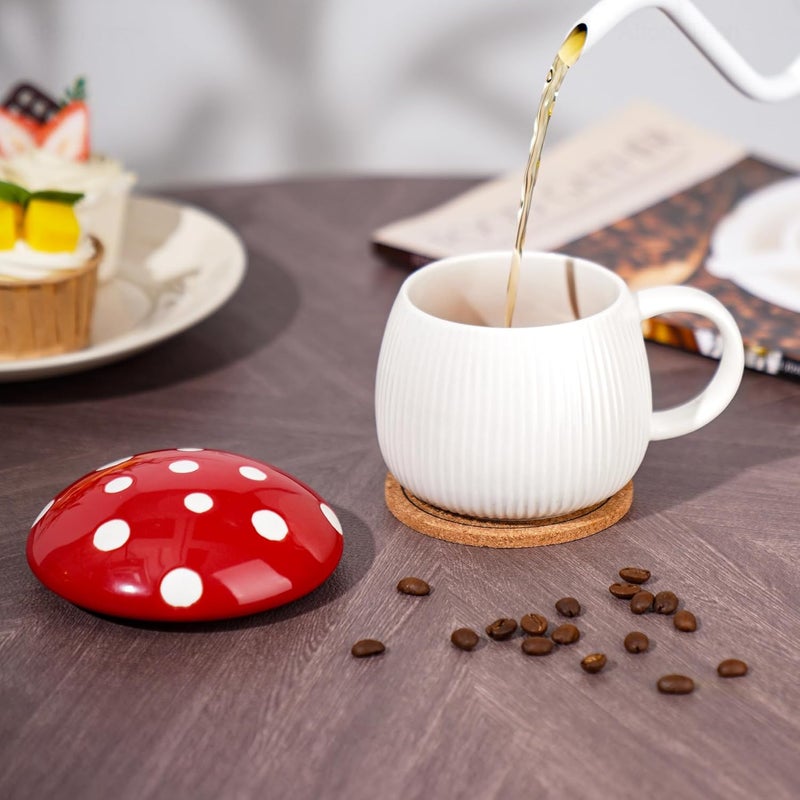 NiHome كوب سيراميك على شكل فطر سعة 12 أونصة مع غطاء من NiHome - كوب ملون فريد للقهوة والشاي والشوكولاتة الساخنة - أكثر أمانًا وغير سامة وقابل للغسل في غسالة الصحون - حامل مشروبات إبداعي وزينة حيوية للمكتب والمنزل - Image 2