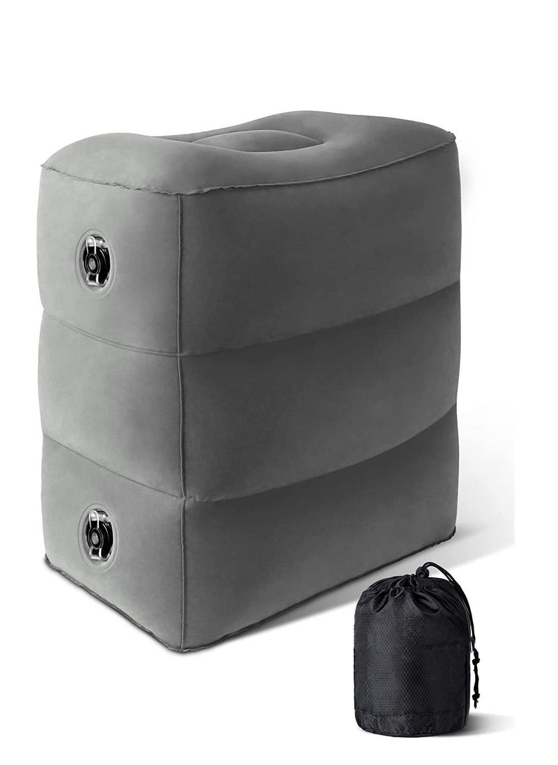 Inflatable Foot Rest Pillow for Travel, Kids/ Adults Airplane Travel Pillow-Adjustable Height Cushions, for Kids to Sleep While Traveling, Suitable for Office, Home and Any Travel (Dark Grey) - Image 1
