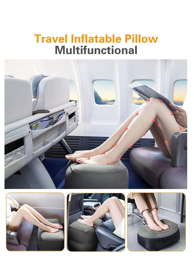 Inflatable Foot Rest Pillow for Travel, Kids/ Adults Airplane Travel Pillow-Adjustable Height Cushions, for Kids to Sleep While Traveling, Suitable for Office, Home and Any Travel (Dark Grey) - Image 2