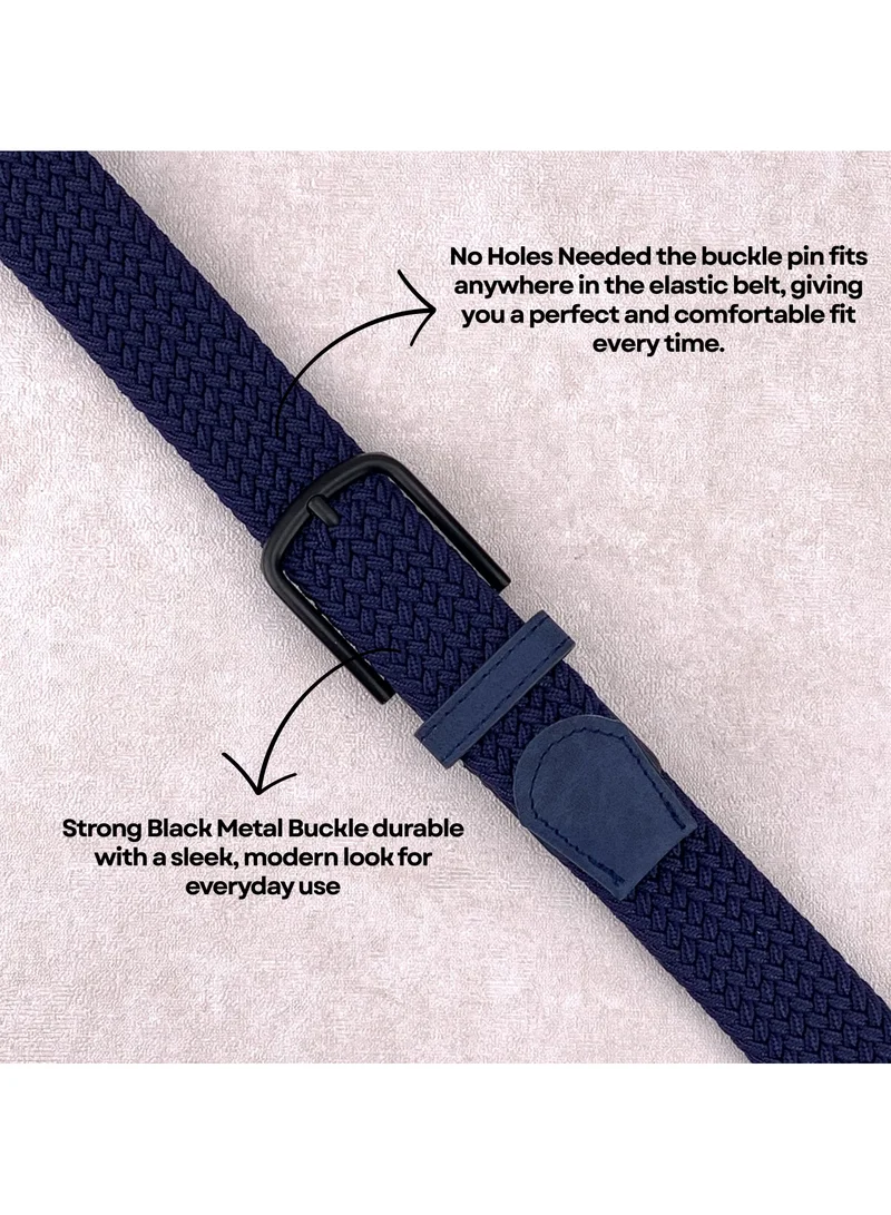 Classic Milano Blue (DWE-317) Classic Milano Braided Cotton Elastic Stretch Belt for Men & Women, Woven Canvas Web Belt with Gift Box, Adjustable Men's Belt | Full Length: 110CM (Free Size - Fits up to the waist of 40 Inches / 100 CM)  | Best Price UAE