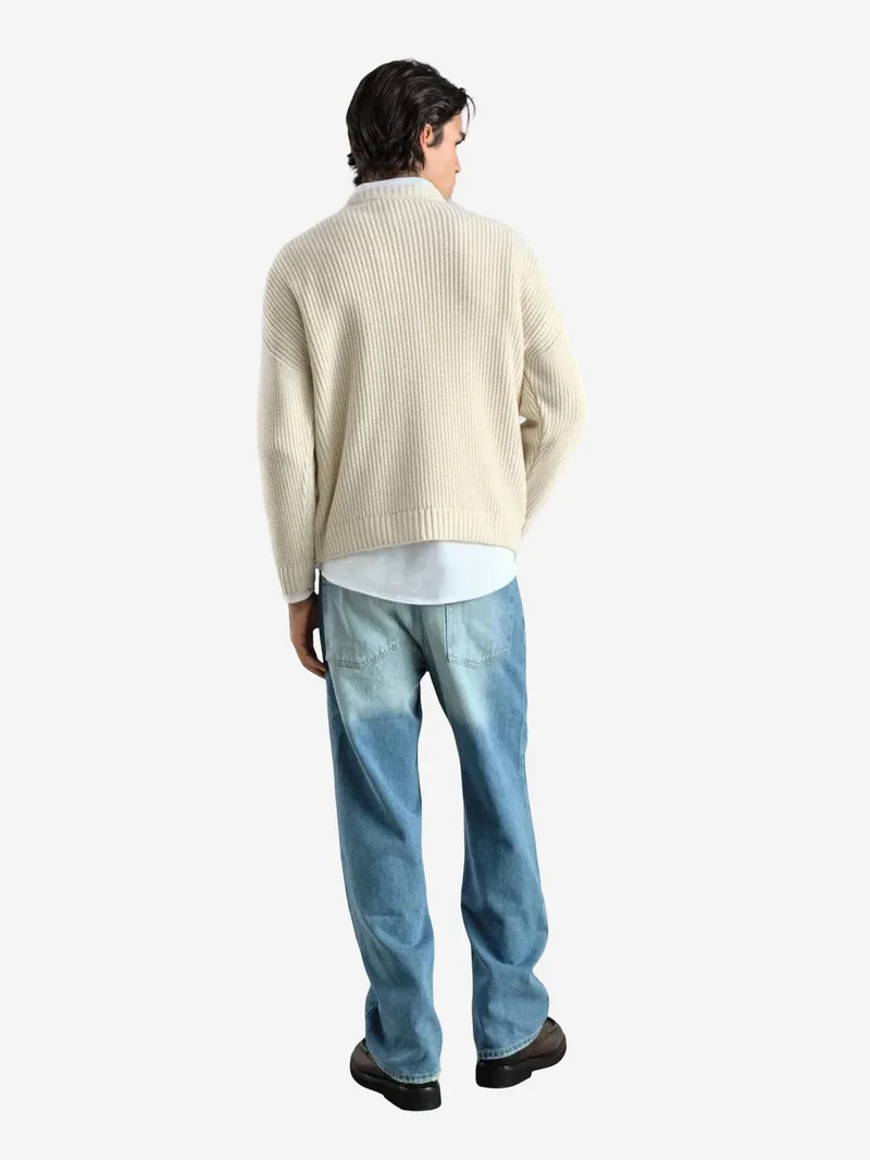 Giesto Ivory Natural GIESTO Thick Ribbed Knitwear Crew Neck Sweater for Men | Best Price UAE