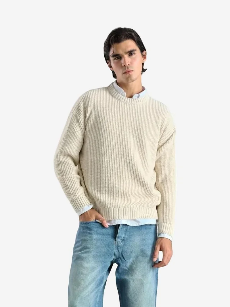 جيستو GIESTO Thick Ribbed Knitwear Crew Neck Sweater