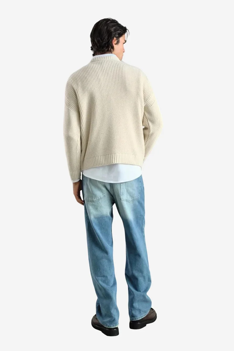 Giesto Ivory Natural GIESTO Thick Ribbed Knitwear Crew Neck Sweater for Men | Best Price UAE