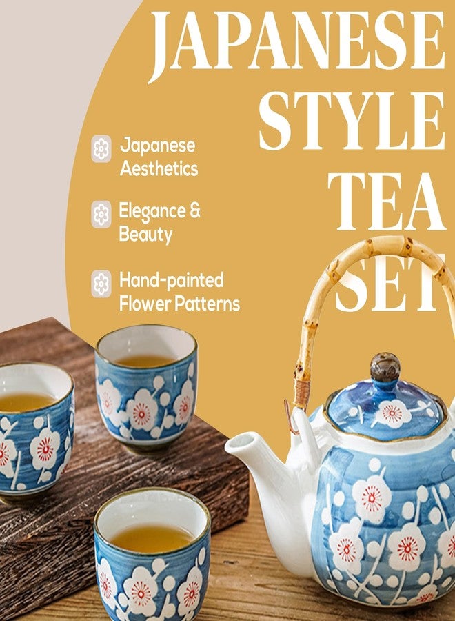 PUNNIO Japanese Tea Set, Japanese Style Porcelain Tea Sets for Adult, 1 Ceramic Tea Pot with Handle & 1 Stainless Steel Tea Filter & 4 Tea Cups (Sakura) - Image 2