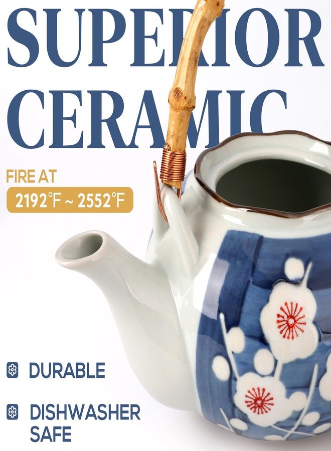 PUNNIO Japanese Tea Set, Japanese Style Porcelain Tea Sets for Adult, 1 Ceramic Tea Pot with Handle & 1 Stainless Steel Tea Filter & 4 Tea Cups (Sakura) - Image 3