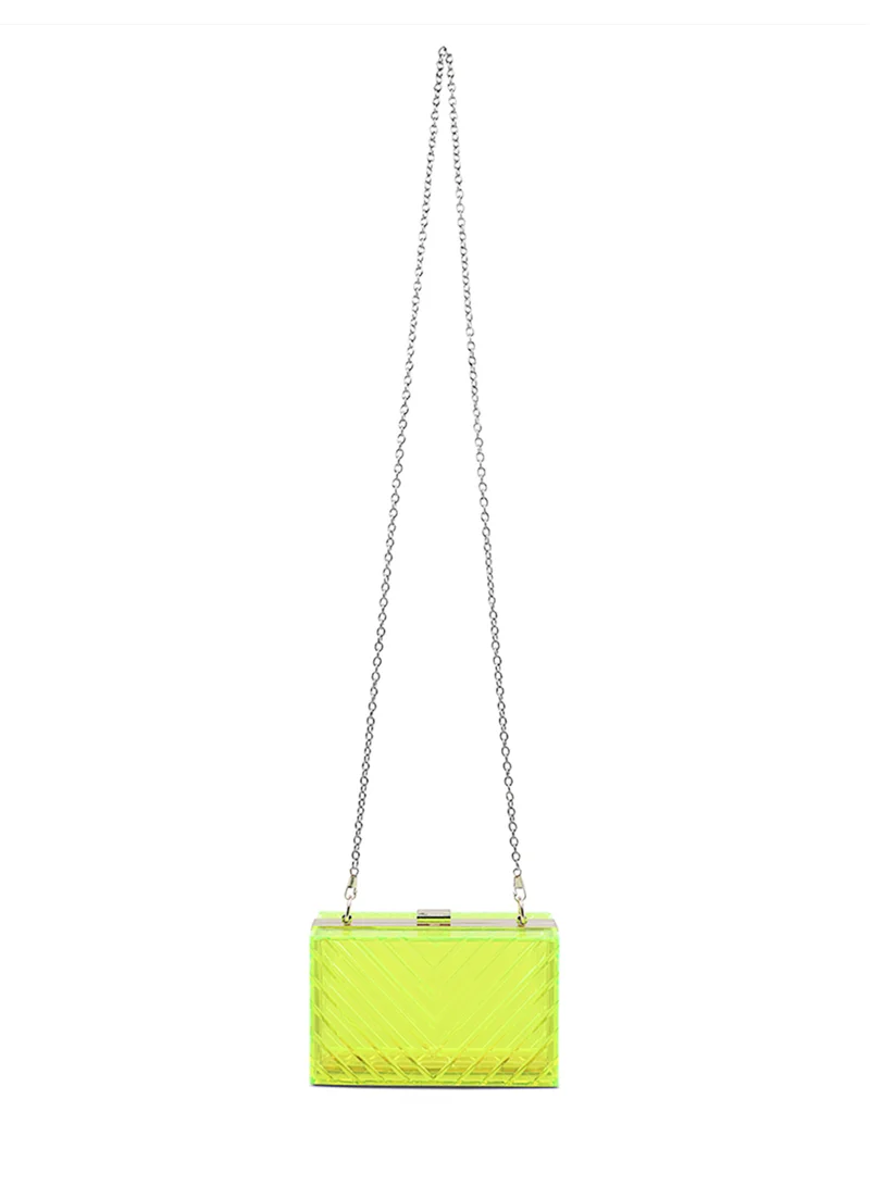 London Rag Yellow Transparent Chevron Pattern Clear Clutch Bags