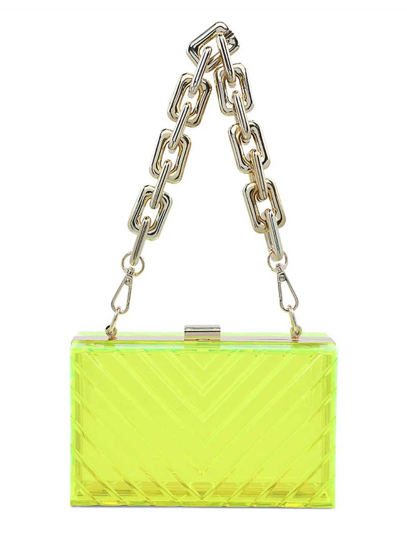 London Rag Yellow Transparent Chevron Pattern Clear Clutch Bags