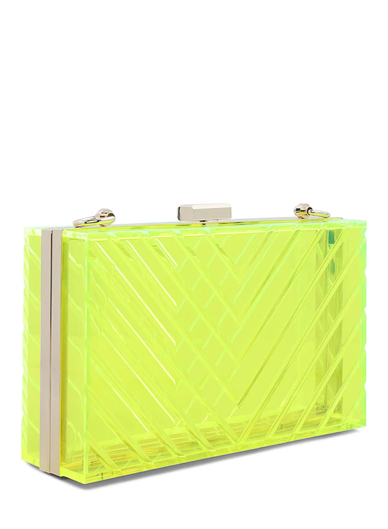 London Rag Yellow Transparent Chevron Pattern Clear Clutch Bags