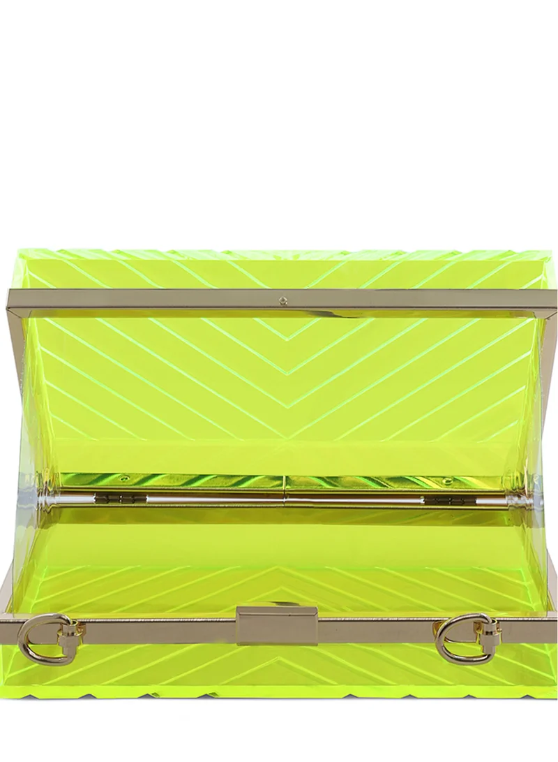 London Rag Yellow Transparent Chevron Pattern Clear Clutch Bags