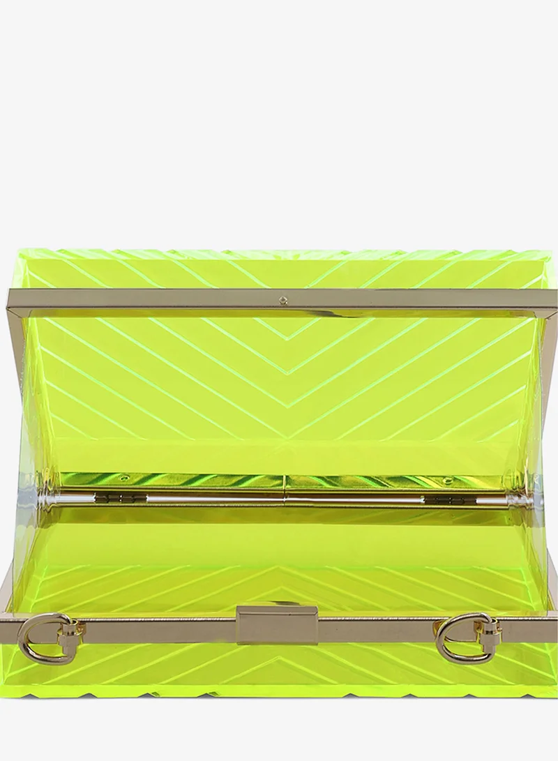 London Rag Yellow Transparent Yellow Transparent Chevron Pattern Clear Clutch Bags for Women | Best Price UAE