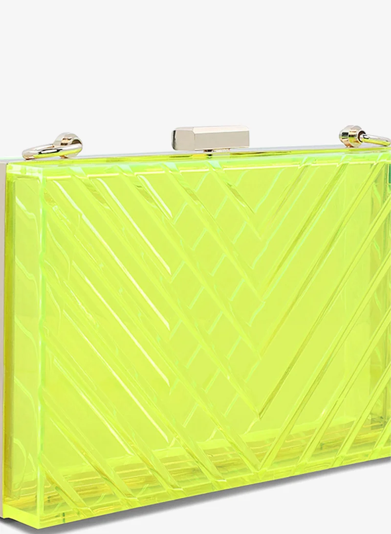 London Rag Yellow Transparent Yellow Transparent Chevron Pattern Clear Clutch Bags for Women | Best Price UAE