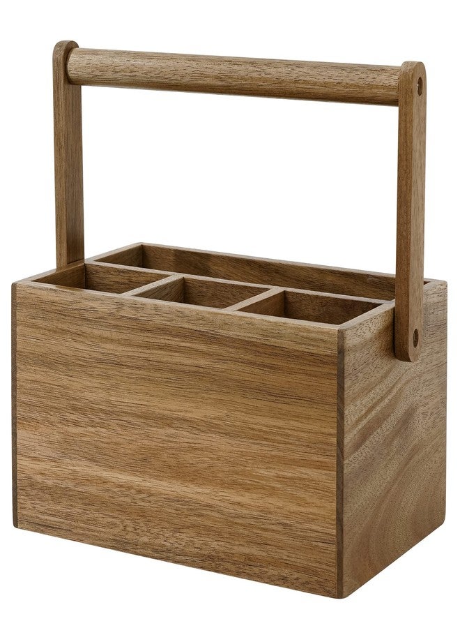 VaeFae Acacia Silverware Caddy with Handle, Wooden Utensil Holder, Mulip-pose Organizer for Kitchen, Office, Bathroom, Bedroom - Image 1