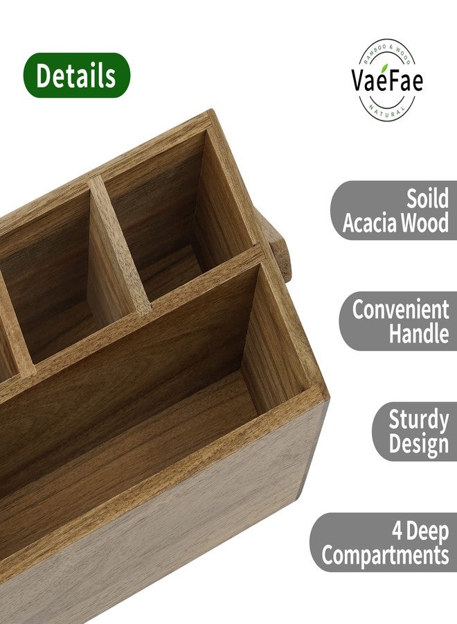 VaeFae Acacia Silverware Caddy with Handle, Wooden Utensil Holder, Mulip-pose Organizer for Kitchen, Office, Bathroom, Bedroom - Image 4