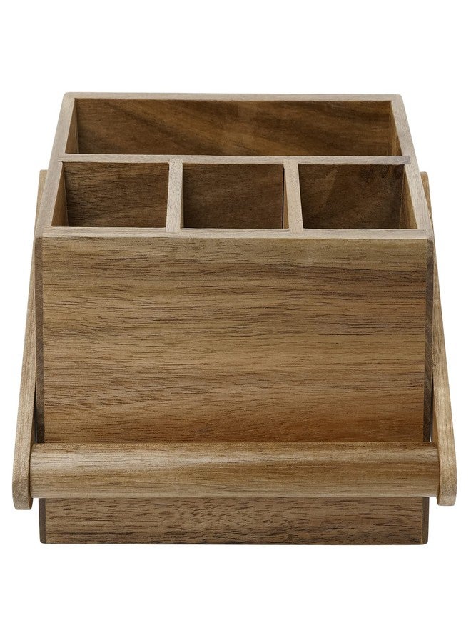 VaeFae Acacia Silverware Caddy with Handle, Wooden Utensil Holder, Mulip-pose Organizer for Kitchen, Office, Bathroom, Bedroom - Image 2